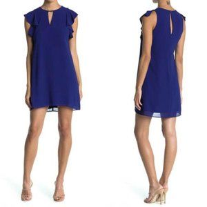 Vince Camuto Ruffle Sleeve Keyhole Chiffon Shift Dress In Roy
